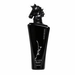 Lattafa Perfume MAAHIR Black EDP 100 ml — товар спереди; крупный план; на белом фоне
