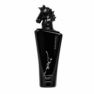 Lattafa Perfume MAAHIR Black EDP 100 ml — товар спереди; крупный план; на белом фоне