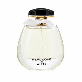 Fragrance World Real Love In White EDP 100 ml — produktas iš priekio; visa kompozicija; baltame fone
