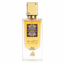 Lattafa Perfume Ana Abiyedh Leather EDP 60 ml — товар спереди; крупный план; на белом фоне