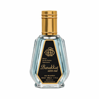 Fragrance World Barakkat Satin Oud EDP 50 ml — товар спереди; полная композиция; на белом фоне