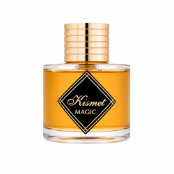 Lattafa Perfume Kismet Magic EDP 100 ml — товар спереди; полная композиция; на столе