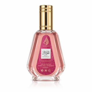 Lattafa Perfume Bint Hooran Rose Passion EDP 50 ml — product van voren; close-up; op een witte achtergrond
