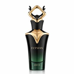 Fragrance World Elysian Onyx EDP 100 ml — product van voren; close-up; op een witte achtergrond
