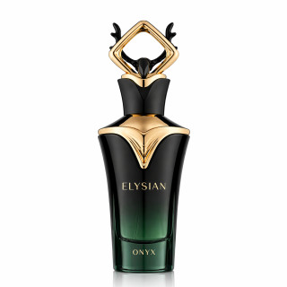 Fragrance World Elysian Onyx EDP 100 ml — product van voren; close-up; op een witte achtergrond
