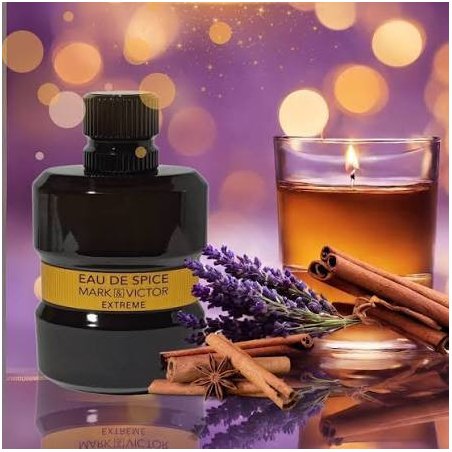 Fragrance World Eau de Spice Mark Victor Extreme EDP 100 ml — изображение товара; очень крупный план; с ингредиентами аромата