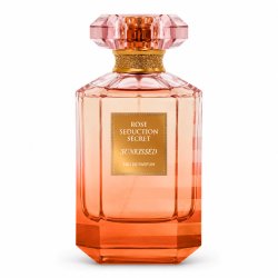 Fragrance World Rose Seduction Secret Sunkissed EDP 100 ml — toode eestvaates; lähivaade; valgel taustal