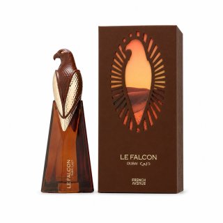 Fragrance World Le Falcon Dubai EDP 100 ml — товар и упаковка; крупный план; на белом фоне