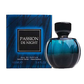 Fragrance World Passion De Night EDP 100 ml — toode ja pakend; lähivaade; valgel taustal; lähim kadreering