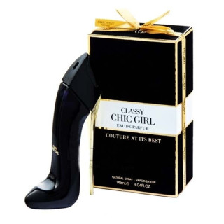 Fragrance World Classy Chic Girl EDP 90 ml — toote pakend; lähivaade; valgel taustal