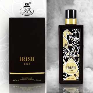 Fragrance World Irish Luxe EDP 80 ml — toode ja pakend; väga lähivõte; heledal taustal