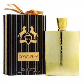 Fragrance World Godolphin EDP 100 ml — toode ja pakend; väga lähivõte; valgel taustal