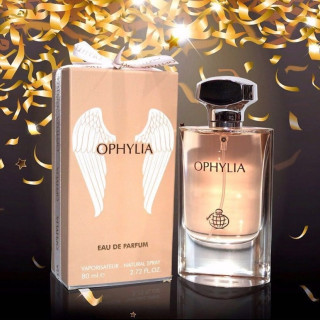 Fragrance World Ophylia EDP 80 ml — toode ja pakend; väga lähivõte; tumedal taustal