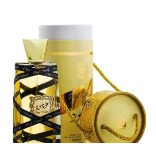 Lattafa Perfume Oud Mood EDP 100 ml — productverpakking; close-up; op een witte achtergrond