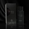 Fragrance World Le Bois Noir EDP 100 ml — toode ja pakend; lähivaade; tumedal taustal