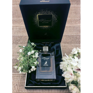 Lattafa Perfume Kismet EDP 100 ml — produktas ir pakuotė; stambus planas; baltame fone
