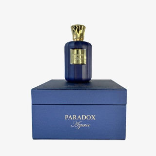 Fragrance World Paradox Azuree EDP 100 ml — produktemballasje; full komposisjon; på hvit bakgrunn; tetteste utsnitt