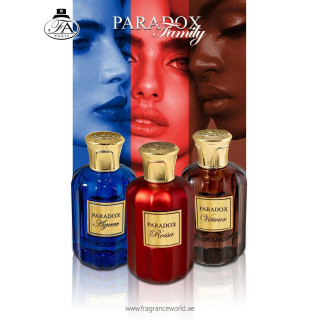 Fragrance World Paradox Vetiver EDP 100 ml — товар в стилизованной композиции; крупный план; на белом фоне