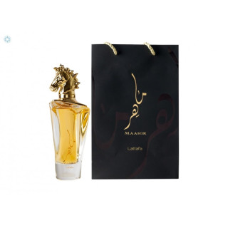 Lattafa Perfume MAAHIR EDP 100 ml — toote vaade; täiskompositsioon; valgel taustal; lähim kadreering