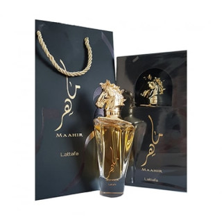 Lattafa Perfume MAAHIR EDP 100 ml — toote vaade; lähivaade; valgel taustal; lähim kadreering