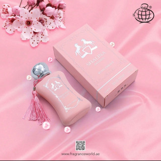 Fragrance World Shalina Exclusive Royal Essence EDP 100 ml — toote pakend; väga lähivõte; heledal taustal