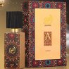 Lattafa Perfume Ajwad EDP 60 ml — productweergave; zeer nabije close-up; op een gekleurde achtergrond