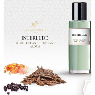 Lattafa Perfume Interlude EDP 30 ml — toote vaade; lähivaade; valgel taustal