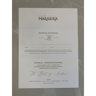 MARABIKA Dāvanu karte 20 € — produkta skats; ļoti tuvs plāns; produkta informatīvā grafika; tuvākais kadrējums