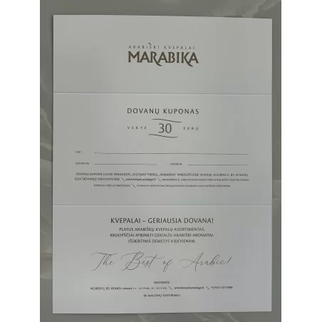 MARABIKA Dāvanu kupons 30 EUR