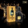 Fragrance World Marque 134 EDP 25 ml — товар и упаковка; крупный план; на тёмном фоне