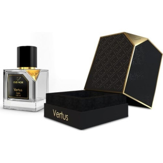 Vertus Paris Niche Perfume OUD NOIR EDP 100 ml — product en verpakking; close-up; op een witte achtergrond