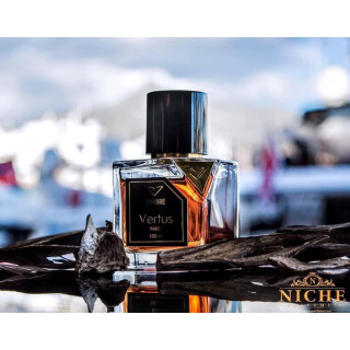 Vertus Paris Niche Perfume OMBRE EDP 100 ml — товар в стилизованной композиции; очень крупный план; на белом фоне