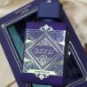 Lattafa Perfume Bade'e Al Oud Amethyst EDP 100 ml — produkto pakuotė; stambus planas; šviesiame fone