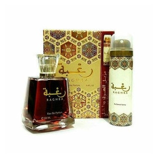 Lattafa Perfume Raghba EDP 100 ml — изображение товара; полная композиция; на белом фоне; очень широкий кадр