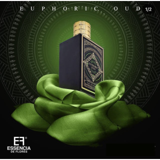 Fragrance World Euphoria Oud EDP 100 ml — изображение товара; очень крупный план; на тёмном фоне; самый широкий кадр