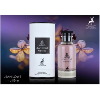 MATIÉRE Jean Lowe EDP 100 ml — productweergave; zeer nabije close-up; op een witte achtergrond; ruimste kadrering