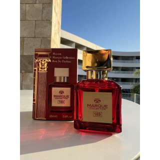 Fragrance World Marque 169 EDP 25 ml — товар в стилизованной композиции; очень крупный план; на открытом воздухе; близкий кадр