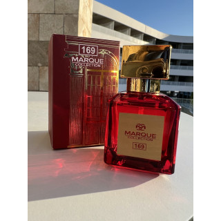 Marque 169 EDP 25 ml — товар в стилизованной композиции; очень крупный план; на открытом воздухе; самый близкий кадр