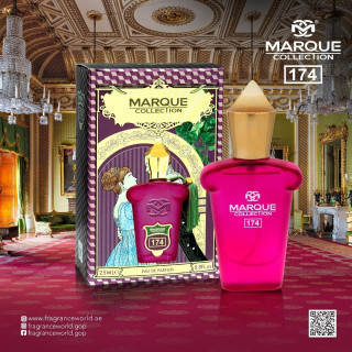 Fragrance World Marque 174 EDP 25 ml — изображение товара; очень крупный план; на тёмном фоне