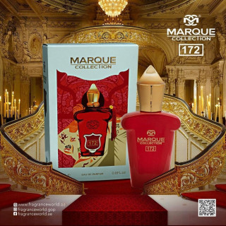 Fragrance World Marque 172 EDP 25 ml — toode stiliseeritud keskkonnas; väga lähivõte; tumedal taustal