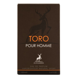 Lattafa Perfume Toro EDP 100 ml — упаковка товара; крупный план; на белом фоне; самый широкий кадр