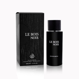 Fragrance World Le Bois Noir EDP 100 ml — toode ja pakend; lähivaade; valgel taustal