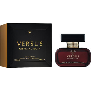 Fragrance World Versus Crystal Noir EDP 100 ml — флакон и коробка с золотой боковой панелью