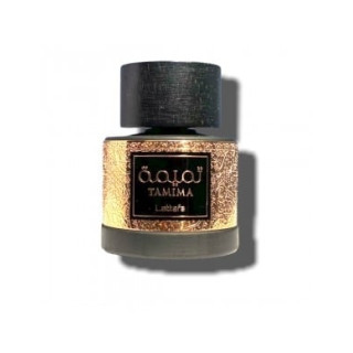 Lattafa Perfume Tamima EDP 100 ml — toote vaade; täiskompositsioon; valgel taustal; kõige laiem kadreering