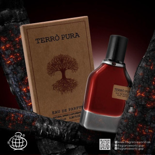 Fragrance World Terro Pura EDP 70 ml — product en verpakking; close-up; op een donkere achtergrond