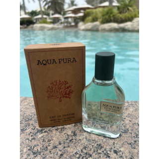 Fragrance World Aqua Pura EDP 70 ml — product in a styled setting; tight close-up; on a white background; closest framing