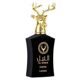 Lattafa Perfume Ameer Al Noble EDP 100 ml — toote vaade; lähivaade; valgel taustal