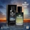 Fragrance World Marque 101 30 ml — товар в стилизованной композиции; очень крупный план; на открытом воздухе
