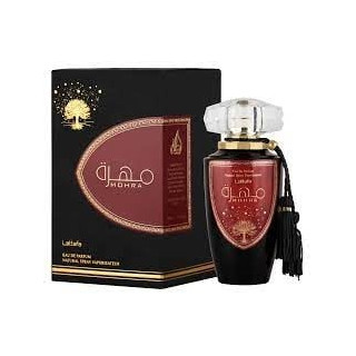 Lattafa Perfume Mohra EDP 100 ml — produit et emballage; composition complète; sur fond blanc