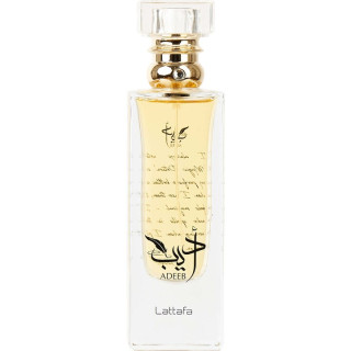 Lattafa Perfume Adeeb EDP 80 ml — toote vaade; lähivaade; valgel taustal